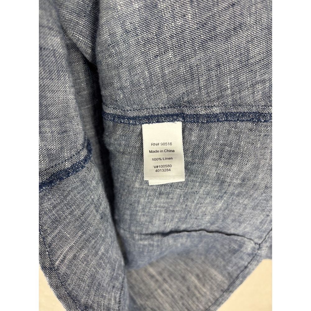Coldwater Creek Blouse S Blue Linen Button Up 3/4 Sleeves - Picture 3 of 7